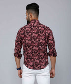 Miravan Men's Floral Slim Fit Long Sleeves Maroon Shirt | Grocsy