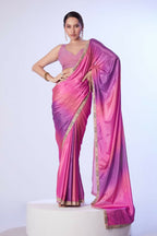 Pink Chinon Solid Designer & Lace Work Saree - Samaa | Grocsy