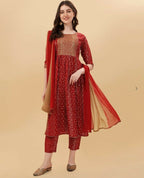 Alvano Alvano Stylish Lehriya Kurti with Pant and Dupatta Set for Women's and girls | Grocsy