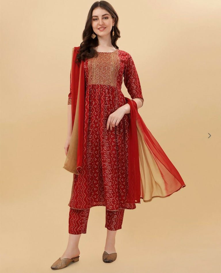 Alvano Alvano Stylish Lehriya Kurti with Pant and Dupatta Set for Women's and girls | Grocsy