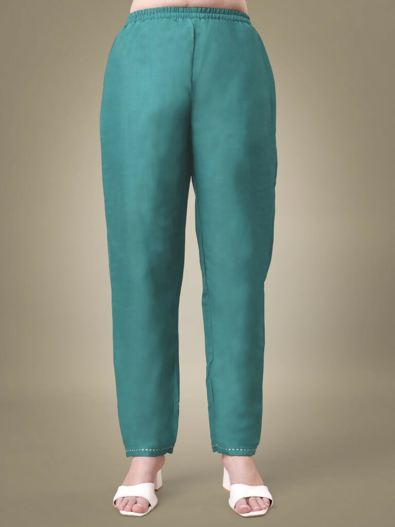 Jyoti Fashion Women's Teal Cotton Blend Embroidery & Sequence work Kurta with Trouser & Dupatta | Grocsy