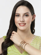 NVR Women's Set of 4 Gold-Polished CZ-Studded Traditional Bangles | Grocsy