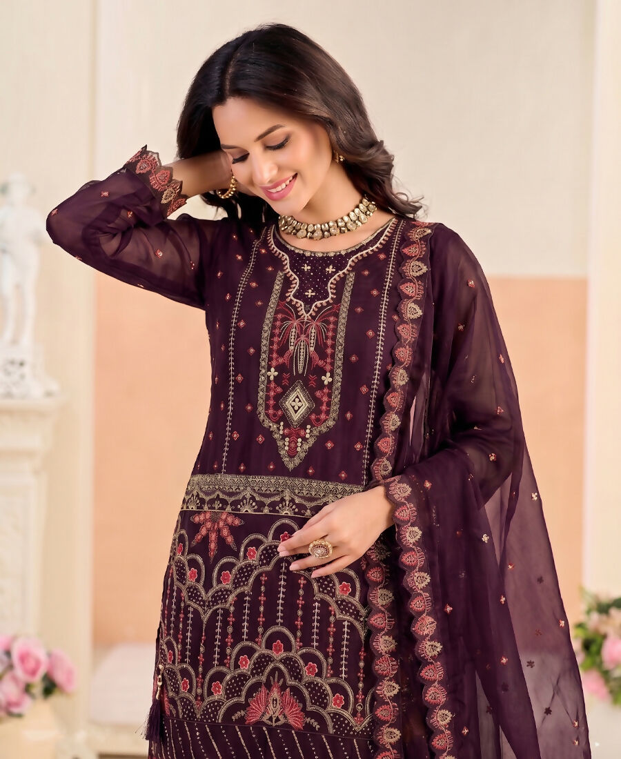 KC Purple Pakistani Crunchy Silk Heavy Salwar Kameez For Women | Grocsy