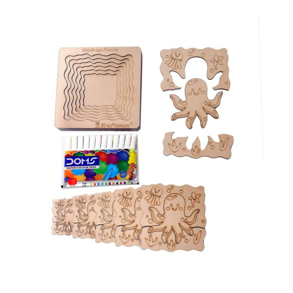 Kraftsman Stack up Puzzles/ Layered Puzzle Octopus Shape for Kids | Color Kit Included | 18 Pieces Puzzle | Grocsy