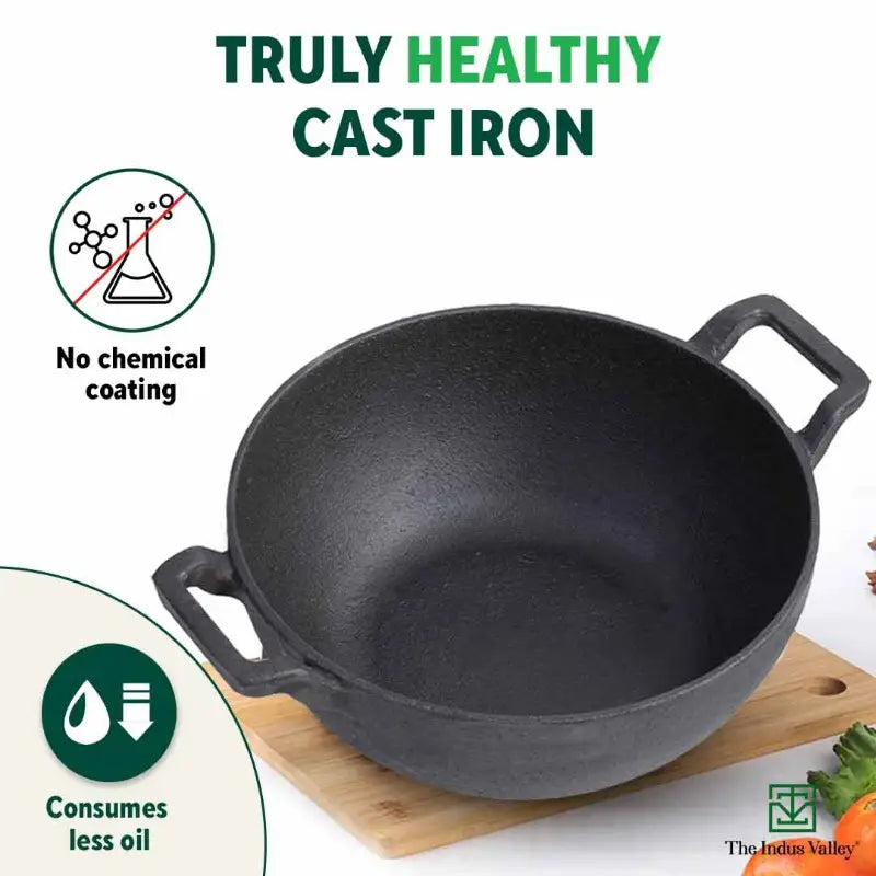 The Indus Valley CASTrong Cast Iron Cookware Set: Tawa+ Kadai+ Frypan, Kitchen Set for Home, Pre-seasoned, 100% Pure, Induction, Tadka Pan | Grocsy