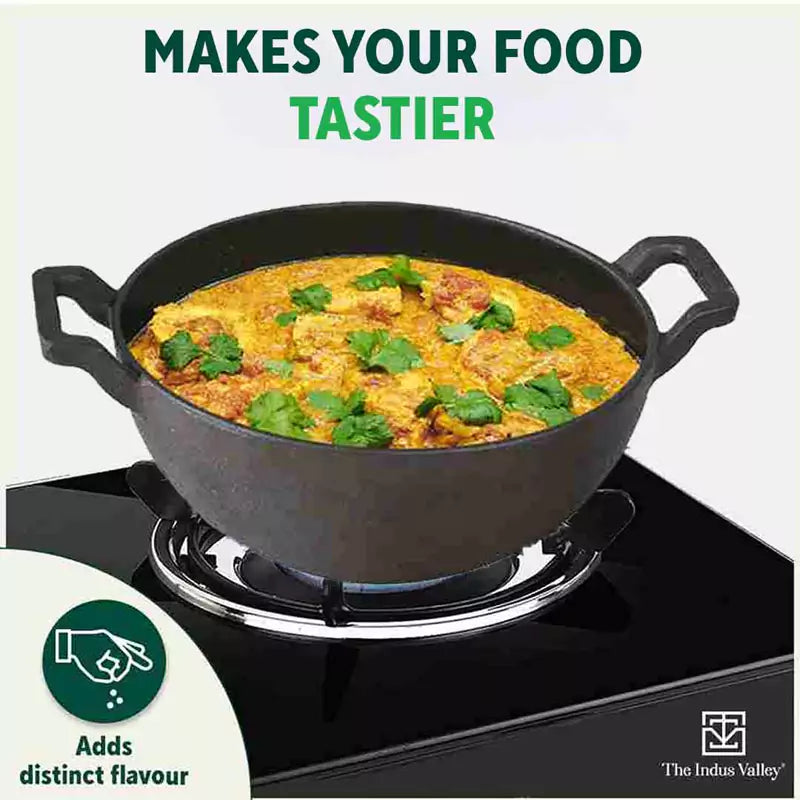 The Indus Valley CASTrong Cast Iron Kadai, Pre-seasoned, Nonstick, 100% Pure, Toxin-free, Induction, 21/25cm, 1.7L/3.3kg | Grocsy