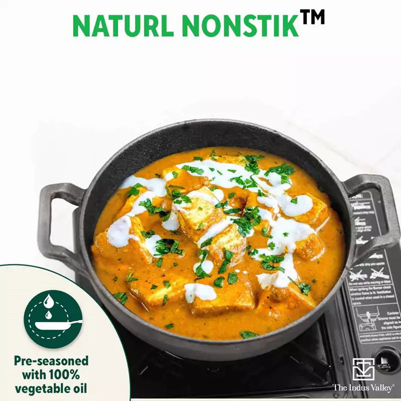 The Indus Valley CASTrong Cast Iron Kadai, Pre-seasoned, Nonstick, 100% Pure, Toxin-free, Induction, 21/25cm, 1.7L/3.3kg | Grocsy
