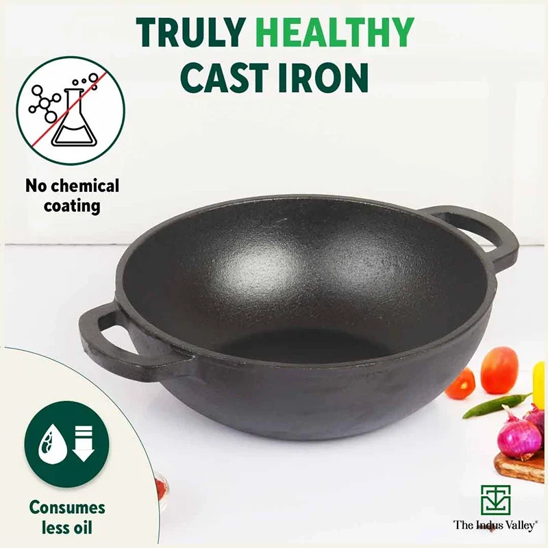 The Indus Valley CASTrong Cast Iron Cookware Set: Tawa+ Kadai, Kitchen Set for Home, Pre-seasoned, 100% Pure, Toxin-free, Induction, Tadka Pan | Grocsy