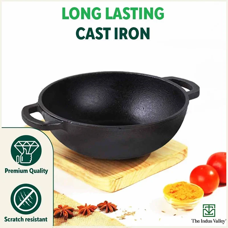 The Indus Valley CASTrong Cast Iron Cookware Set: Tawa+ Kadai, Kitchen Set for Home, Pre-seasoned, 100% Pure, Toxin-free, Induction, Tadka Pan | Grocsy
