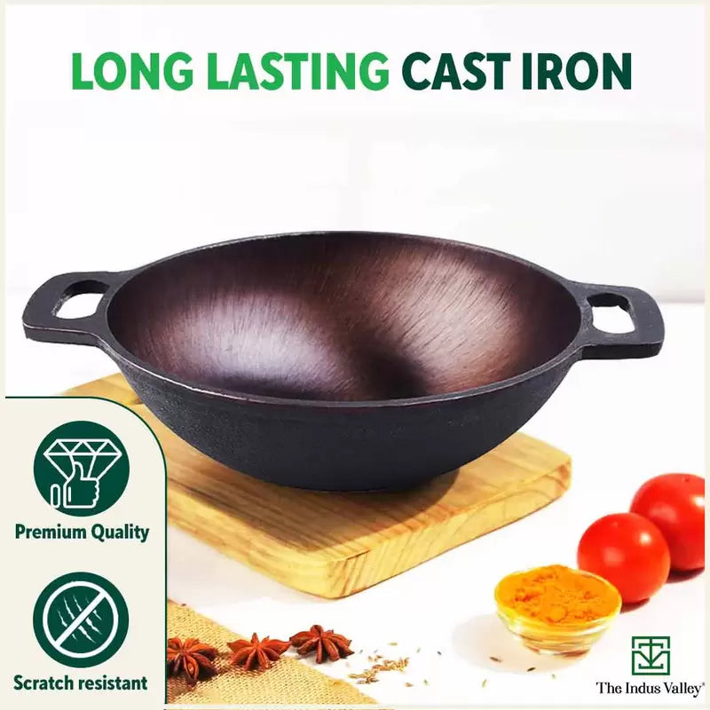 The Indus Valley Super Smooth Cast Iron Set: Kadai+ Tawa+ Frypan, Kitchen set for Home, Nonstick, 100% Pure, Toxin-free, Tadka Pan | Grocsy