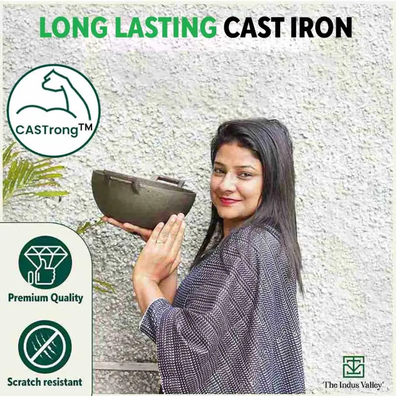 The Indus Valley CASTrong Cast Iron Cookware Set: Tawa+ Kadai+ Frypan, Kitchen Set for Home, Pre-seasoned, 100% Pure, Induction, Tadka Pan | Grocsy