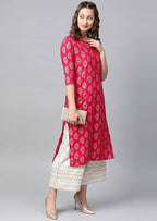 Vamika Pink Printed Rayon Party And Casual Wear Kurta Set | Grocsy