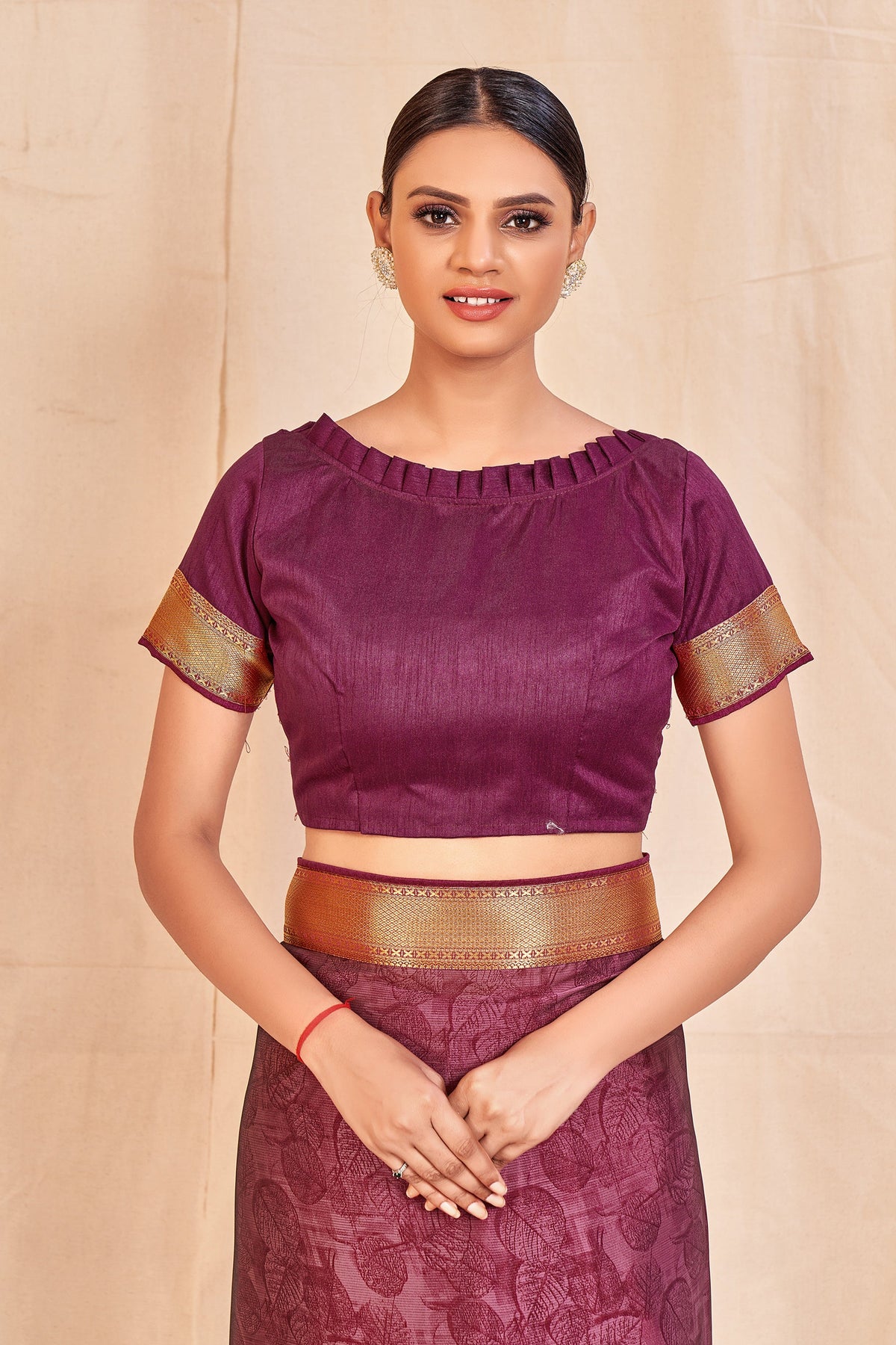 Vamika Wine Designer Cadbury Chiffon Banarasi Lace Saree | Grocsy