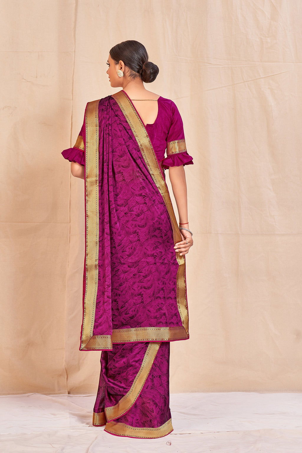 Vamika Purple Designer Cadbury Chiffon Banarasi Lace Saree | Grocsy