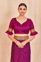 Vamika Purple Designer Cadbury Chiffon Banarasi Lace Saree | Grocsy
