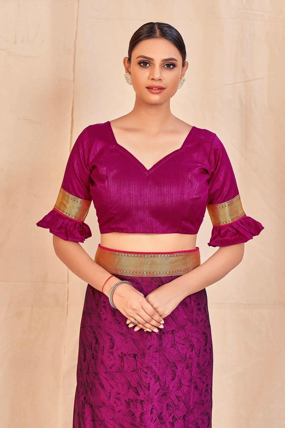Vamika Purple Designer Cadbury Chiffon Banarasi Lace Saree | Grocsy