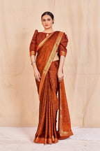 Vamika Orange Designer Cadbury Chiffon Banarasi Lace Saree | Grocsy