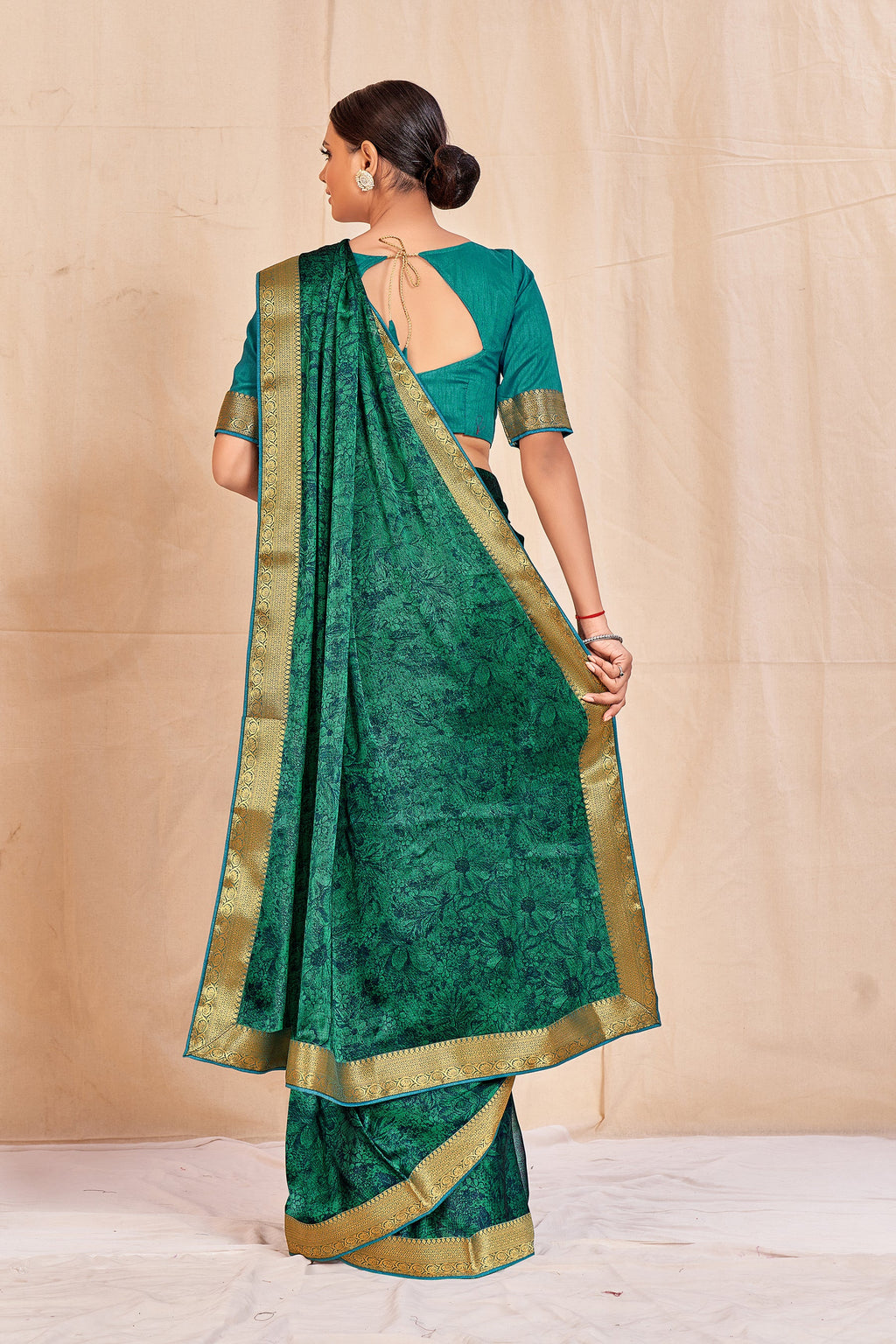Vamika Rama Green Designer Cadbury Chiffon Banarasi Lace Saree | Grocsy