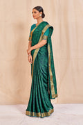 Vamika Rama Green Designer Cadbury Chiffon Banarasi Lace Saree | Grocsy