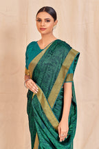 Vamika Rama Green Designer Cadbury Chiffon Banarasi Lace Saree | Grocsy