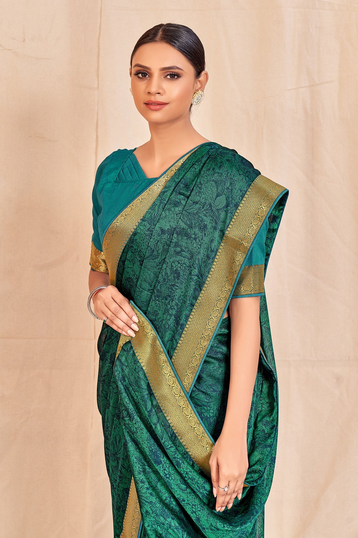 Vamika Rama Green Designer Cadbury Chiffon Banarasi Lace Saree | Grocsy