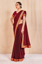 Vamika Maroon Designer Cadbury Chiffon Banarasi Lace Saree | Grocsy
