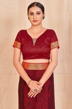 Vamika Maroon Designer Cadbury Chiffon Banarasi Lace Saree | Grocsy