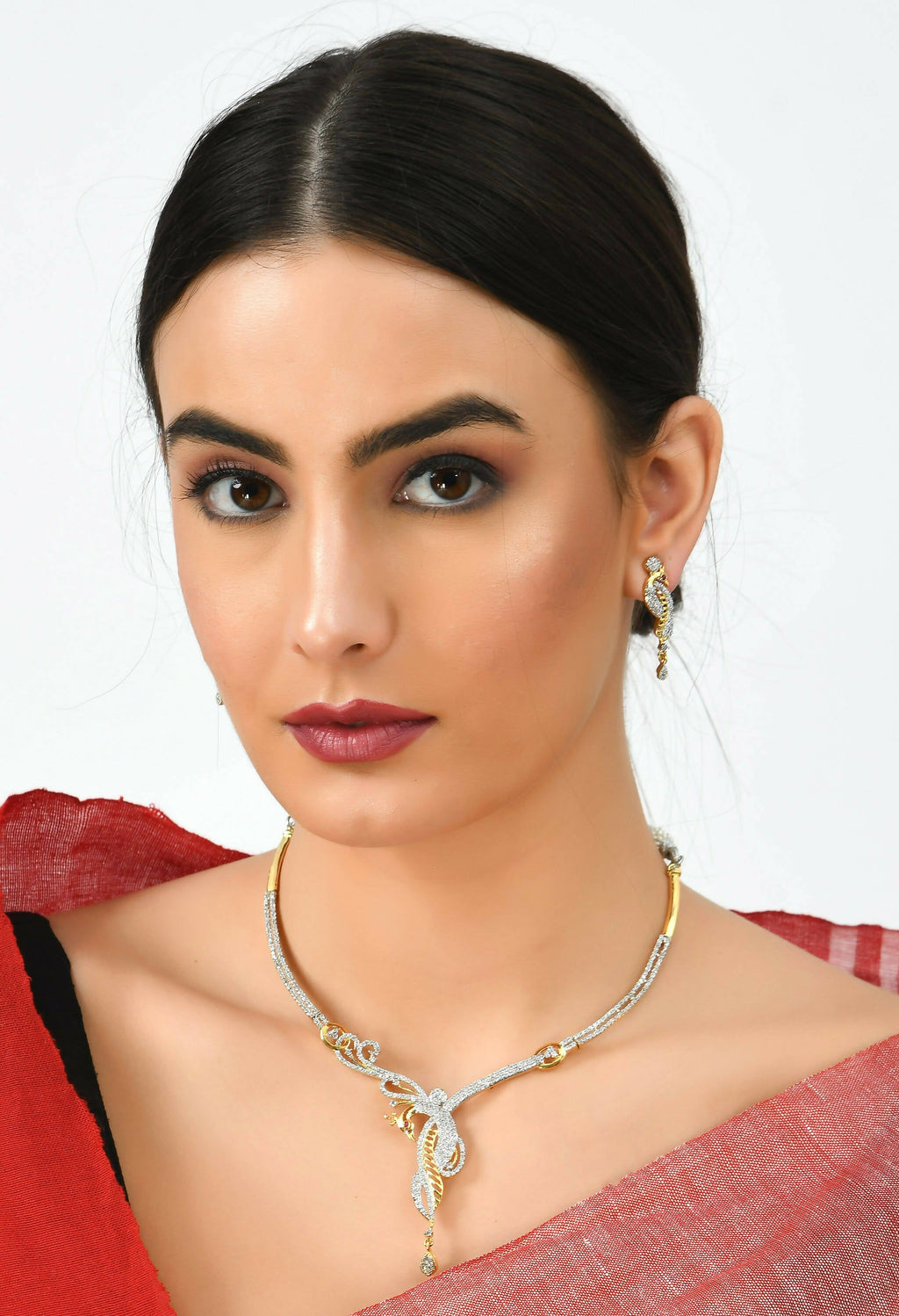Mominos Fashion Johar Kamal Silver-Plated American Diamond Choker Set | Grocsy