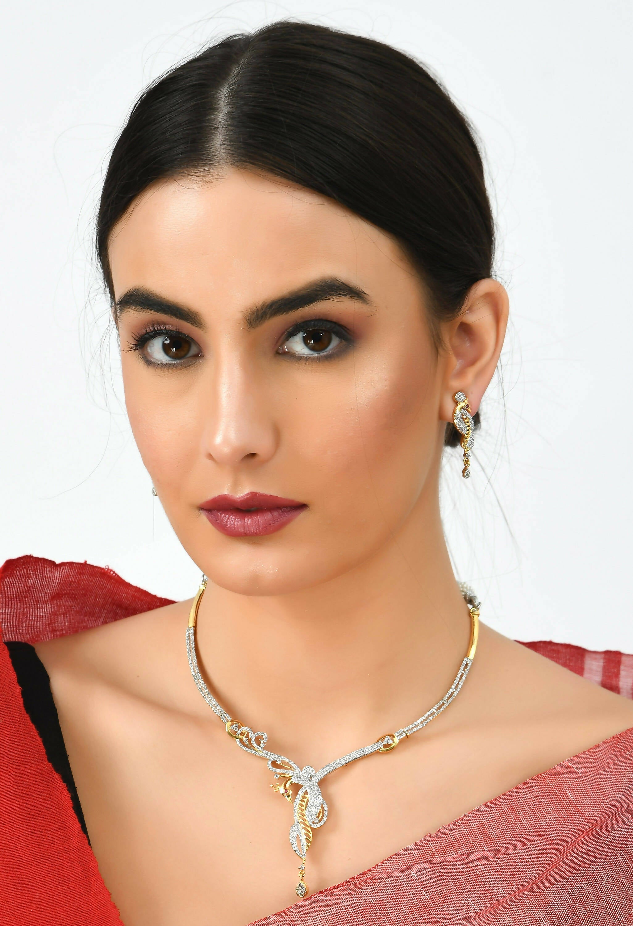 Mominos Fashion Johar Kamal Silver-Plated American Diamond Choker Set | Grocsy