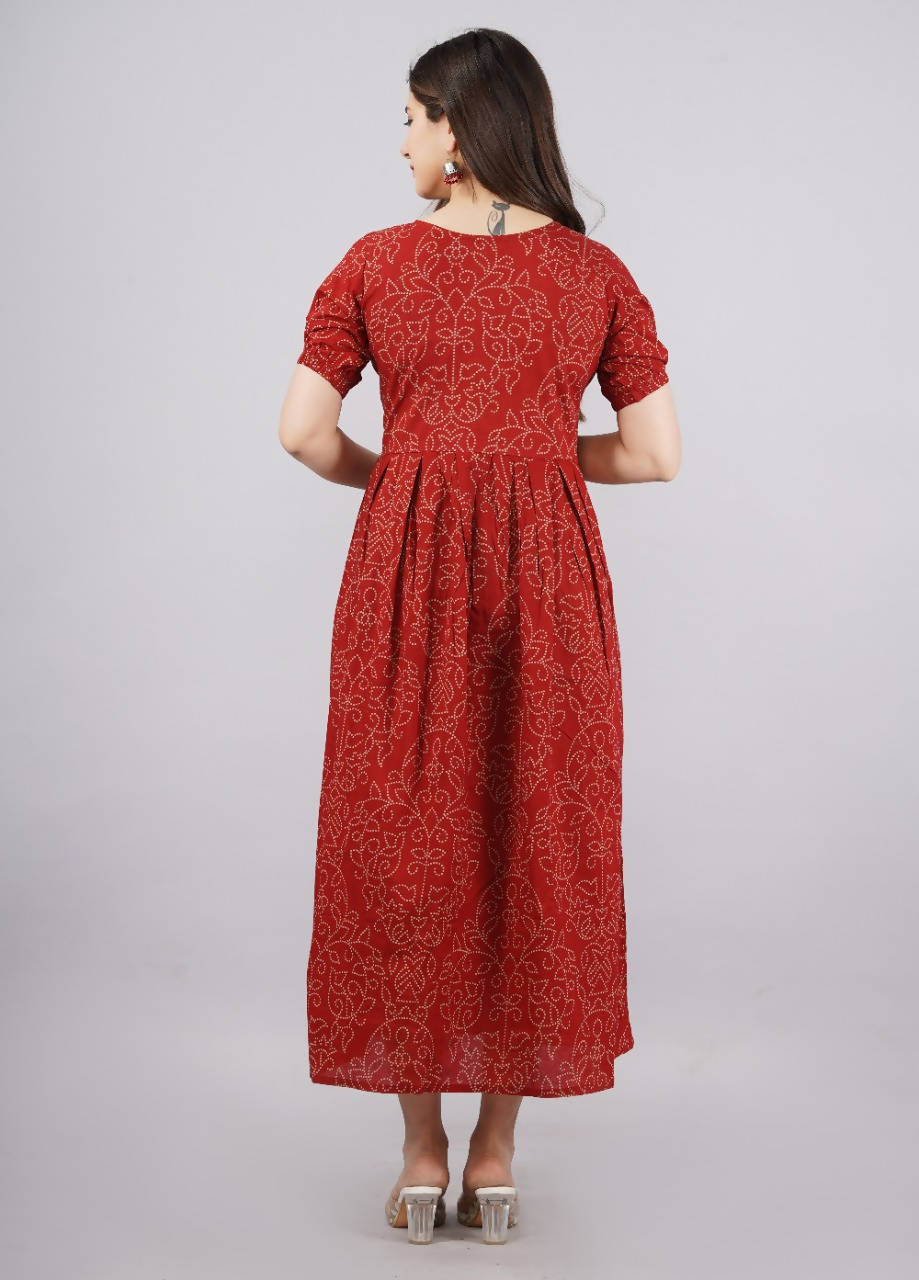 Vamika Red Cotton Printed Party Wear/Casual Wear Kurti | Grocsy