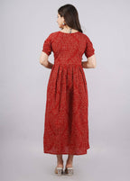 Vamika Red Cotton Printed Party Wear/Casual Wear Kurti | Grocsy