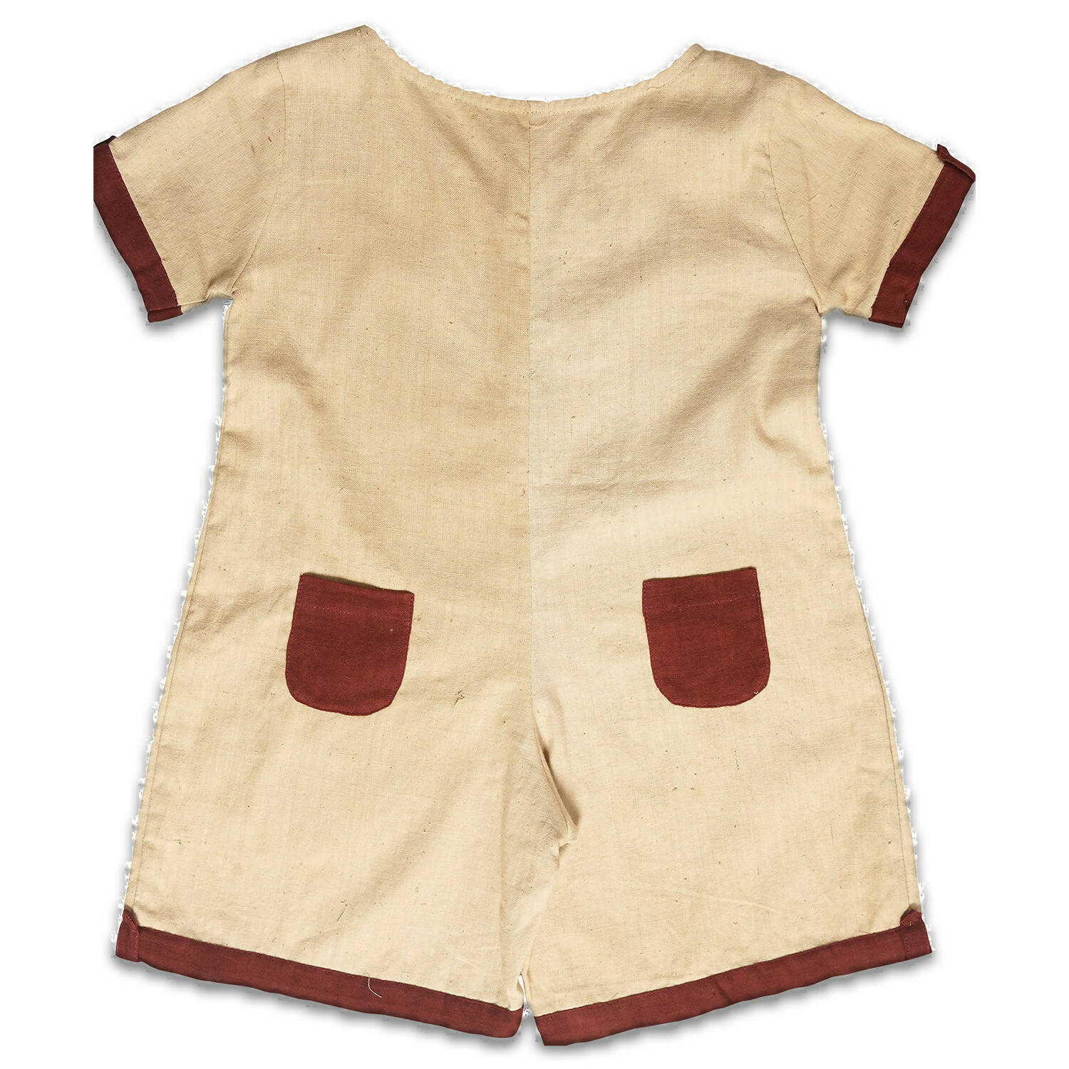 Mhyssa Beige and Maroon Round Neck Short Romper For Kids | Grocsy