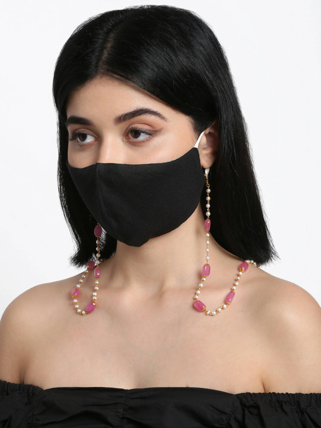 Stone And Gold-Polished Mask Chain - Ruby Raang | Grocsy
