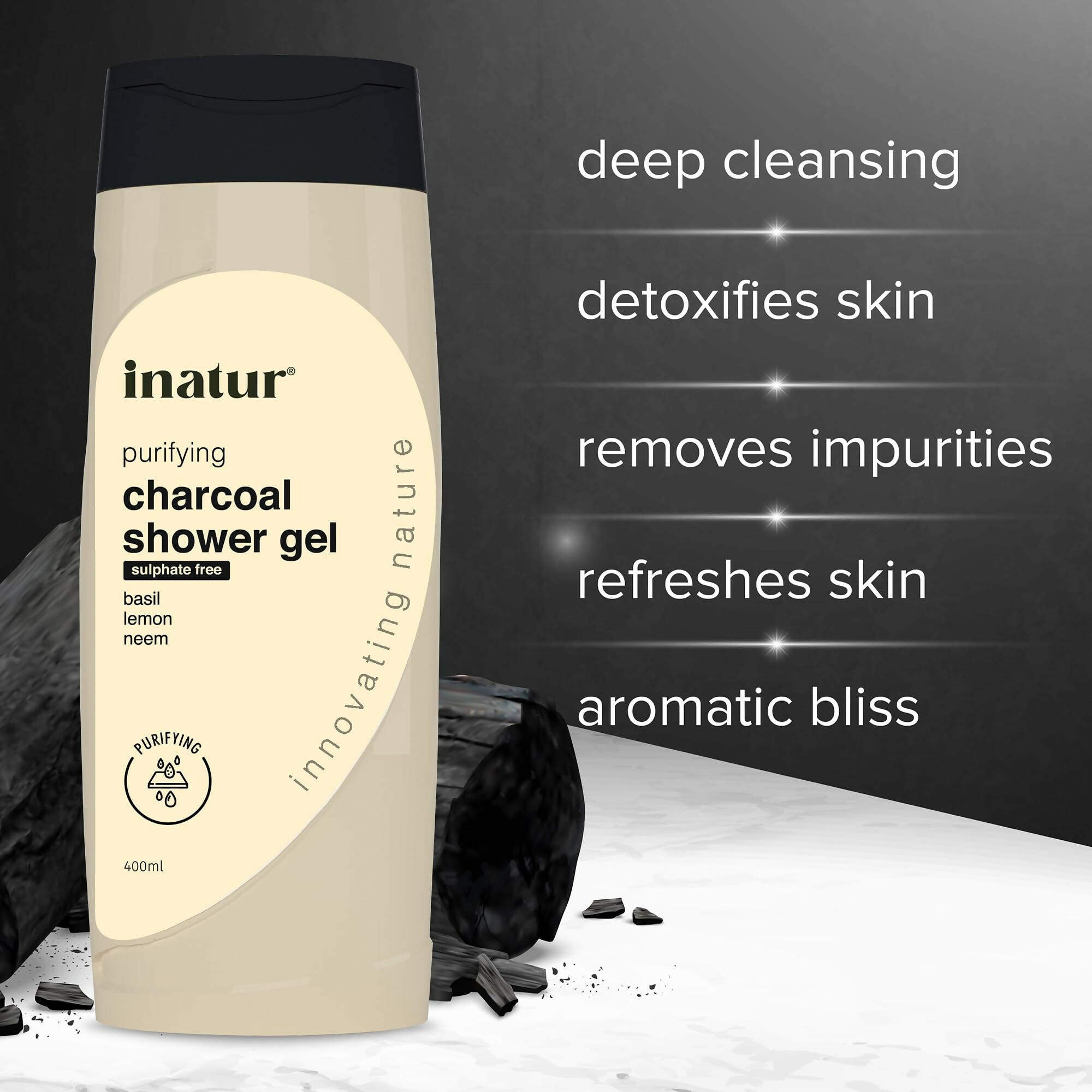 Inatur Charcoal Shower Gel | Grocsy