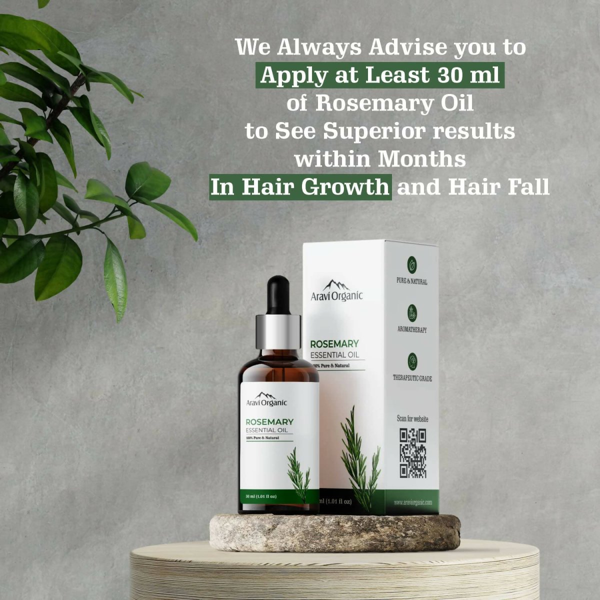 Aravi Organic Rosemary Essential Oil for Hair Growth, Anti Hair Fall | Grocsy