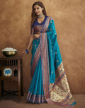 Vastranavya Blue Soft Paithani Silk Saree With Gold Zari Weaving Motifs With Matching Blouse Fabric | Grocsy