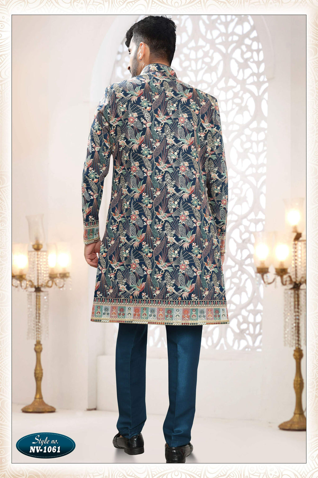 Joban Fashion Men's Blue Straight Silk Thread And Sequence Embroidery All Over 3 Pc Kurta Set | Grocsy
