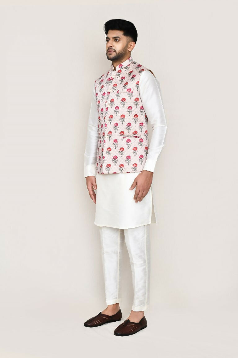 Joban Fashion White Colored Art Silk Fabric Kurta, Jacket With Straight Fit Pant | Grocsy