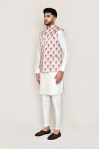Joban Fashion White Colored Art Silk Fabric Kurta, Jacket With Straight Fit Pant | Grocsy