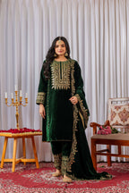 Teeya Creation Green Color Velvet Designer Embroidery Work party Wear Suit | Grocsy