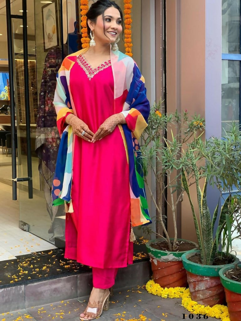 Partywear Designer Tameta Viscos Chanderi Stitched Suit With Dupatta - Tanisha | Grocsy