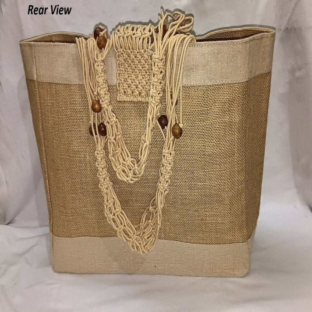 Jute Ladies Fashion Bag with Wooden Beads | Grocsy