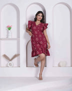 Miravan Women Empire Waist Maroon Mini Length Dress | Grocsy