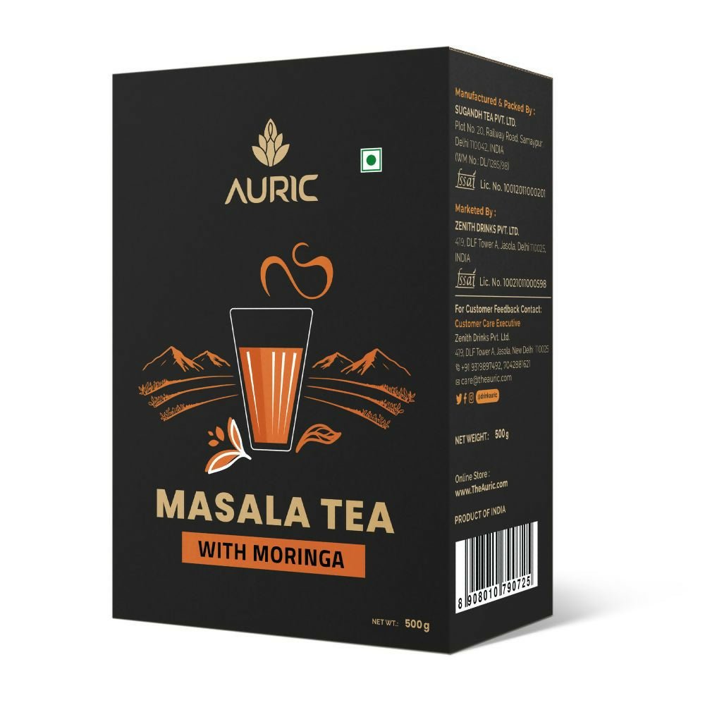 Auric Kadak Moringa Masala Tea - Black Tea from Assam & Darjeeling with Real Spices (Cardamom, Ginger, Black Pepper) | Grocsy