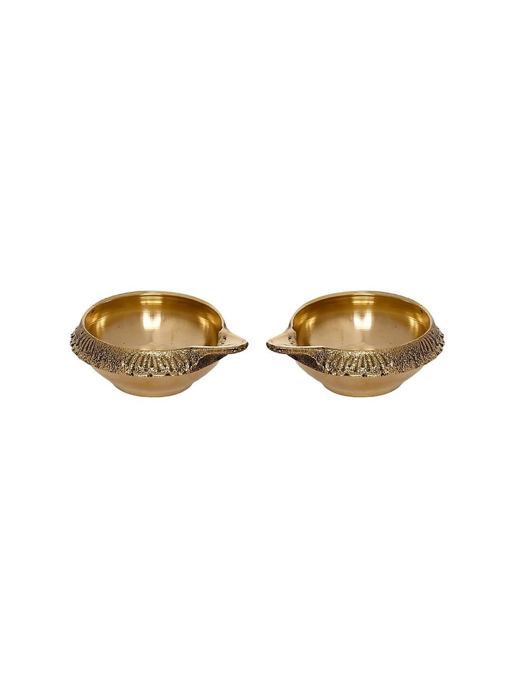 eCraftIndia Set of 2 Gold-Toned Auspicious Handcrafted Brass Diya | Grocsy