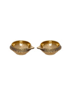 eCraftIndia Set of 2 Gold-Toned Auspicious Handcrafted Brass Diya | Grocsy