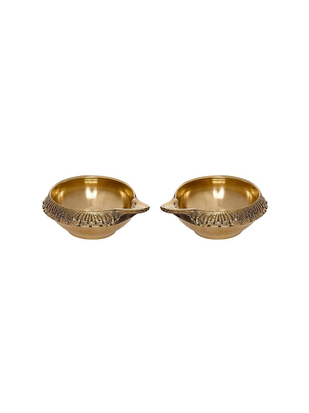 eCraftIndia Set of 2 Gold-Toned Auspicious Handcrafted Brass Diya | Grocsy