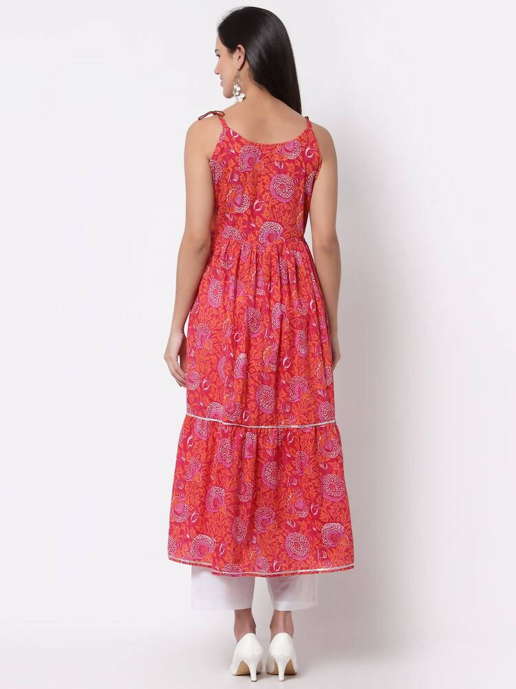 Myshka Cotton Printed Sleeveless Round Neck Casual Women's Dress | Grocsy