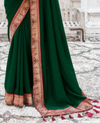 Green Vichitra Solid Saree With Unstitched Blouse Piece - Juhi | Grocsy