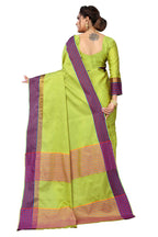 Vamika Ethnic Fire Parrot Green Cotton Silk Saree | Grocsy